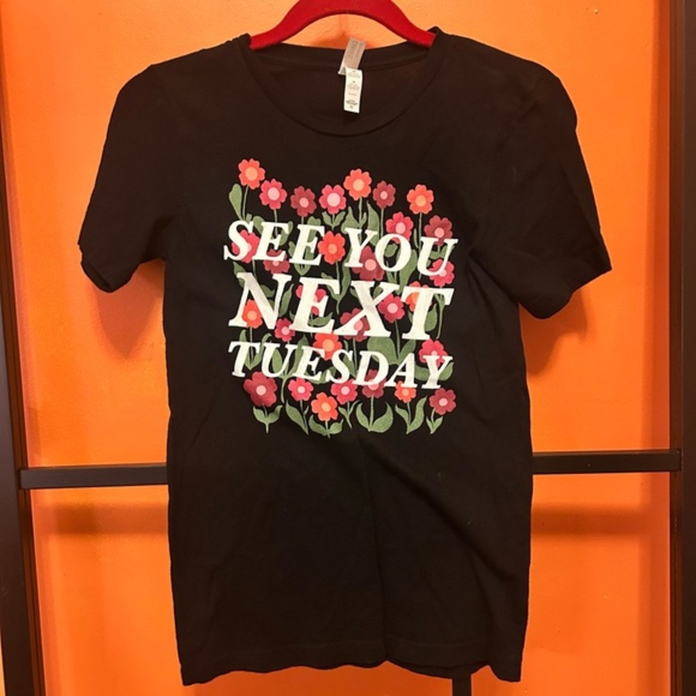 💚💚5/25💚💚Black Graphic Tee "See You Next Tuesday" with Pink Flowers
